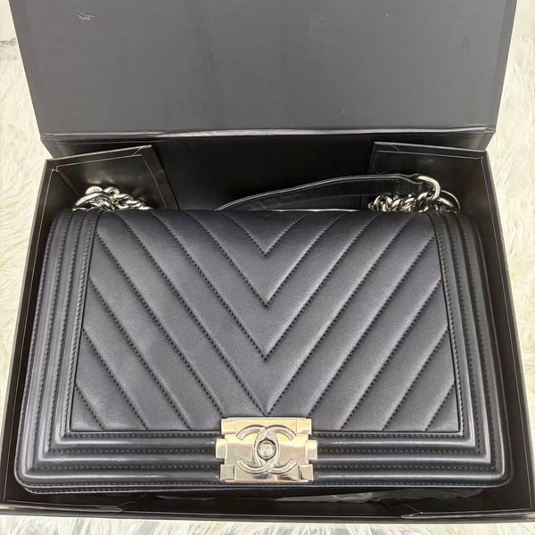 Chanel Chevron Large Black Shoulder Bag