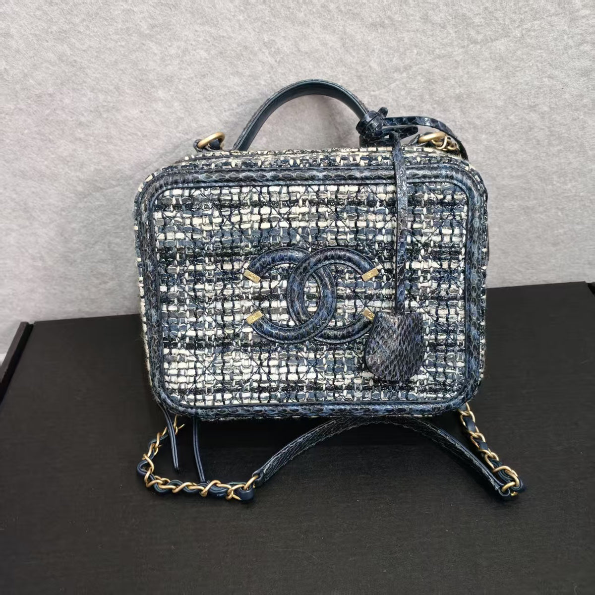 CHANEL Tweed Snakeskin Quilted Medium Cc