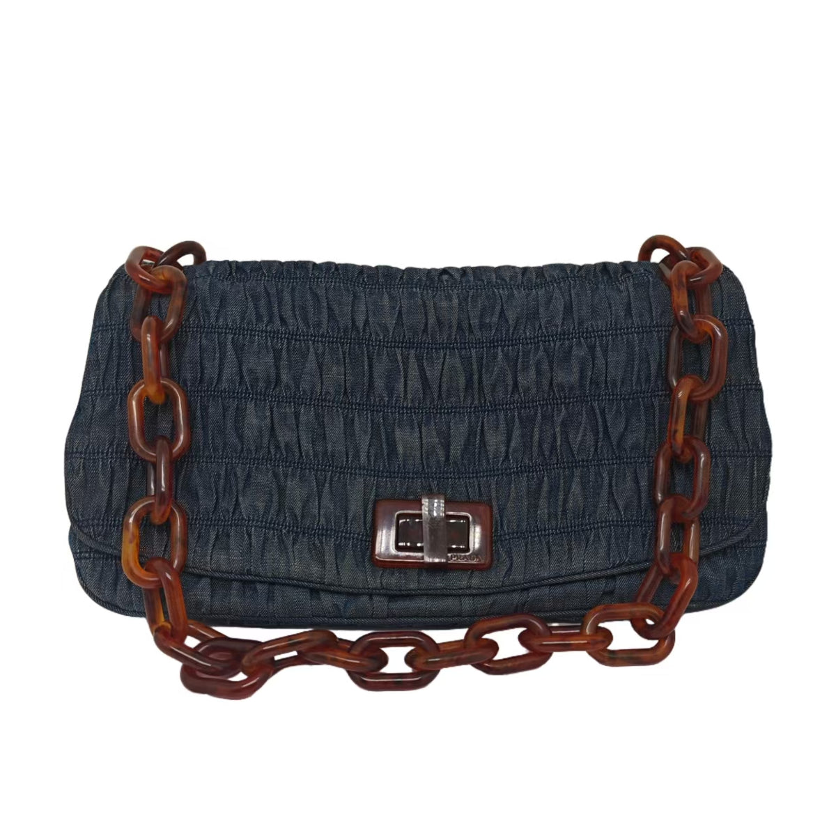 Prada Shoulder Flap Bag in Dark Blue Avio Denim Gaufre
