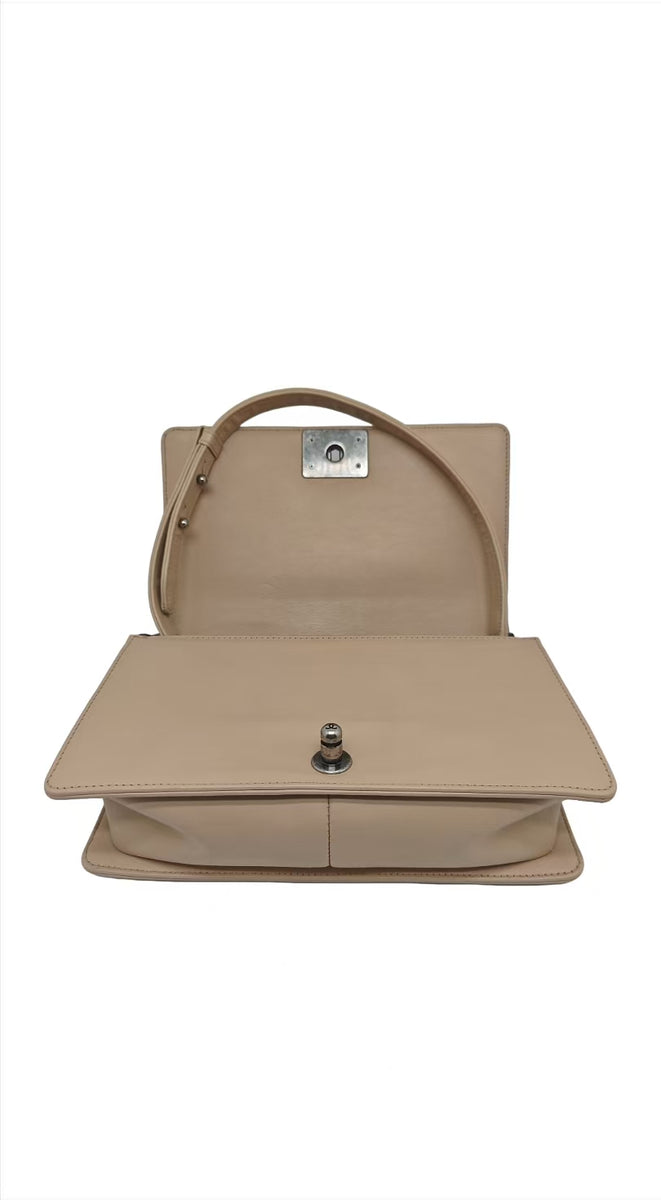 Chanel Beige Leather Stitch Boy Bag