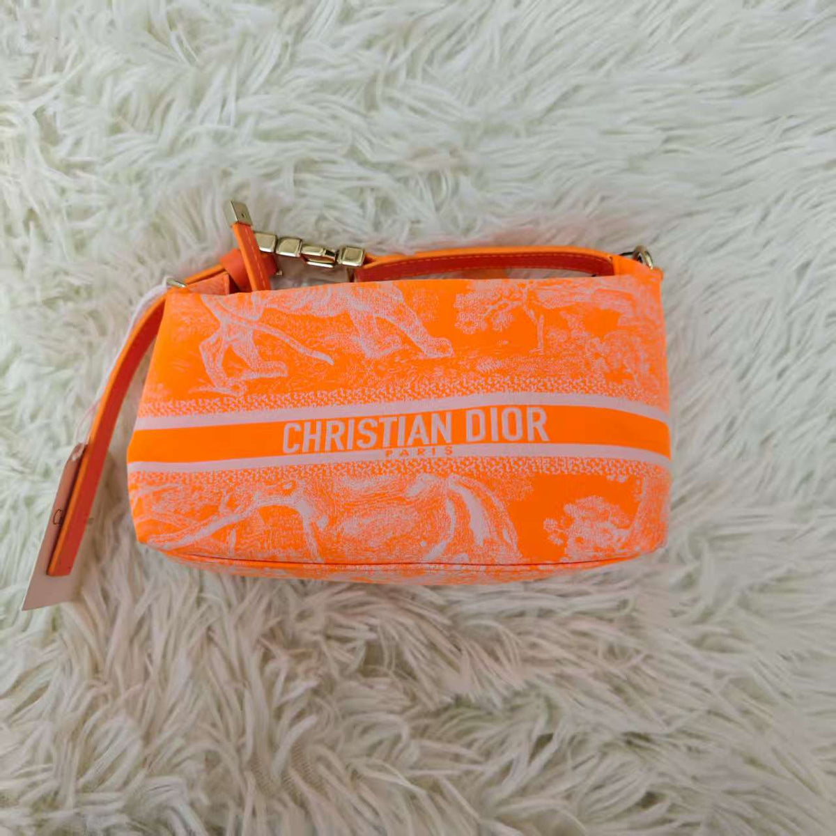 Dior Travel Nomad Pouch Small Leather Fabric Orange