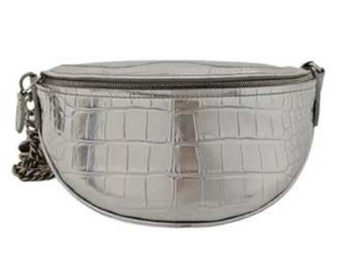 BALENCIAGA Souvenirs Silver Crocodile-Embossed Leather Belt Bag