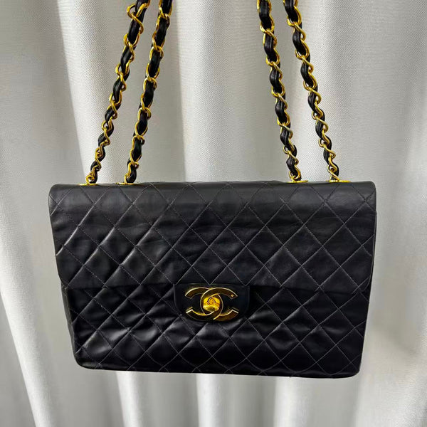 CHANEL Lambskin Quilted XL Jumbo Single Flap Black