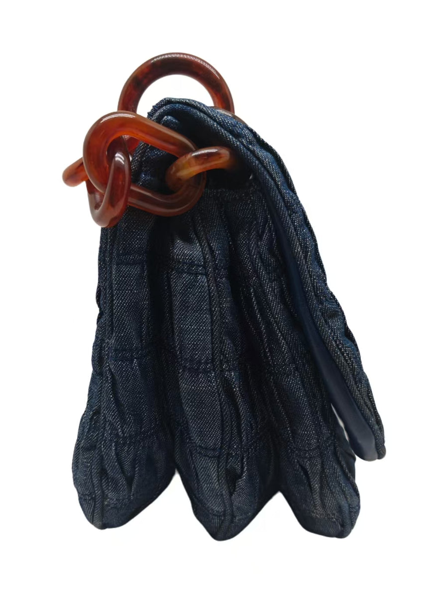 Prada Shoulder Flap Bag in Dark Blue Avio Denim Gaufre