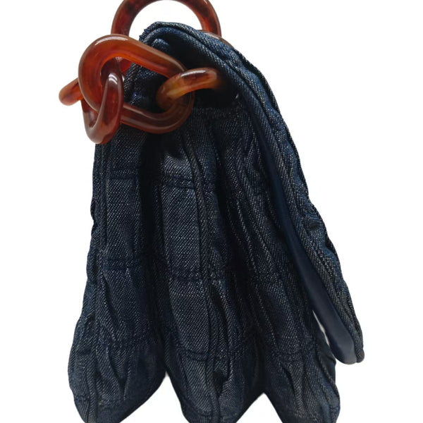 Prada Shoulder Flap Bag in Dark Blue Avio Denim Gaufre