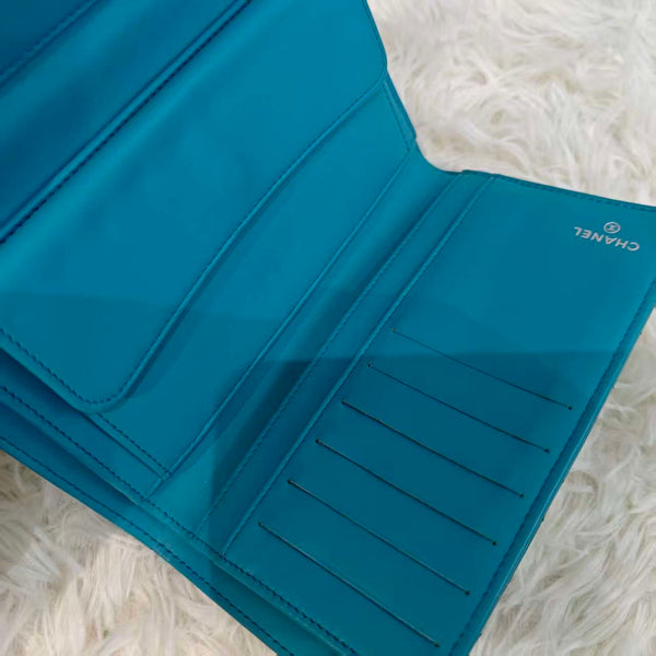 Chanel Light Blue Patent Leather L Flap Wallet