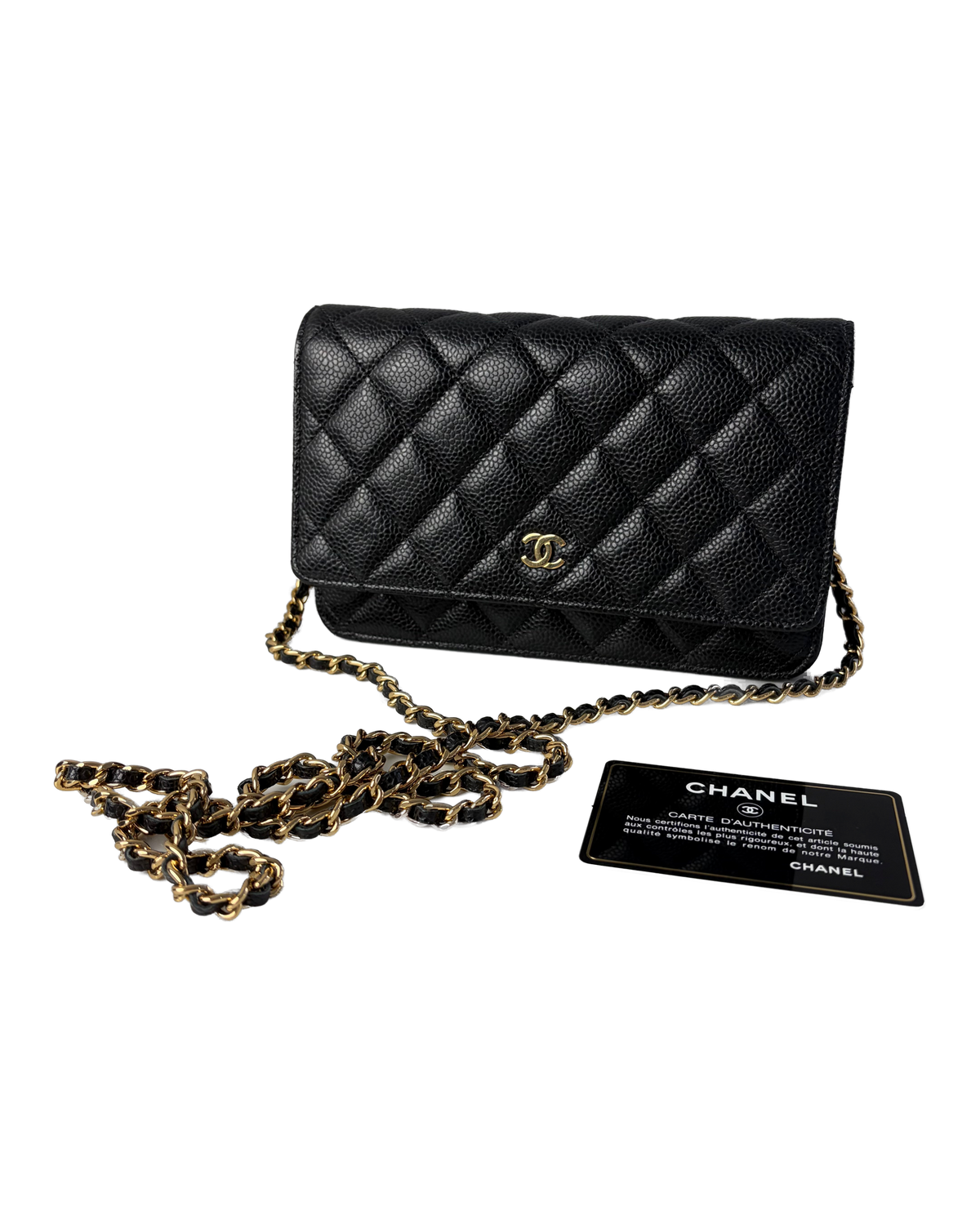 Chanel quilted bag with chain and authenticity card, cut out