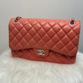 Chanel Classic Double Flap Bag Quilted Caviar Jumbo Orange